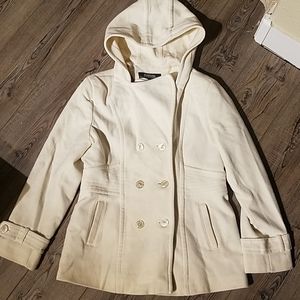 Kenneth Cole White peacoat with hood